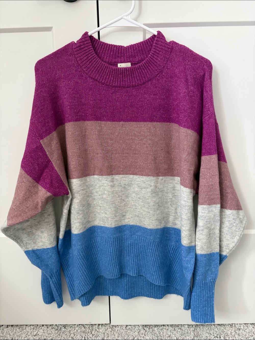 a new day Colorblock Crewneck Sweater in Fuchsia, Taupe, Light Gray & Blue